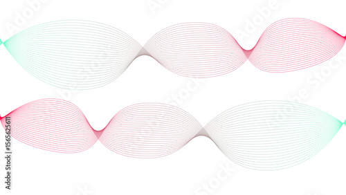 Vector curvy abstract line art wavy flowing dynamic colorful lines white background in concept music or sound, wave, wind, information flow	