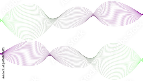 Vector curvy abstract line art wavy flowing dynamic colorful lines white background in concept music or sound, wave, wind, information flow	