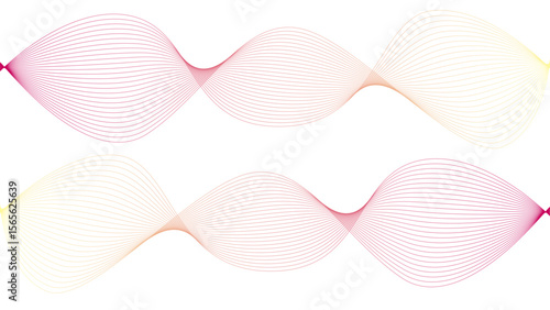 Vector curvy abstract line art wavy flowing dynamic colorful lines white background in concept music or sound, wave, wind, information flow	