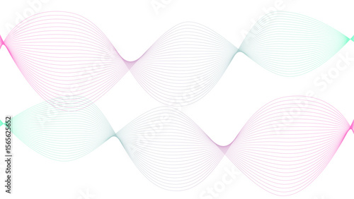 Vector curvy abstract line art wavy flowing dynamic colorful lines white background in concept music or sound, wave, wind, information flow	