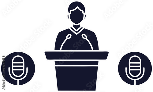 Conference speaker at podium with microphones representing the broadcast vector illustration