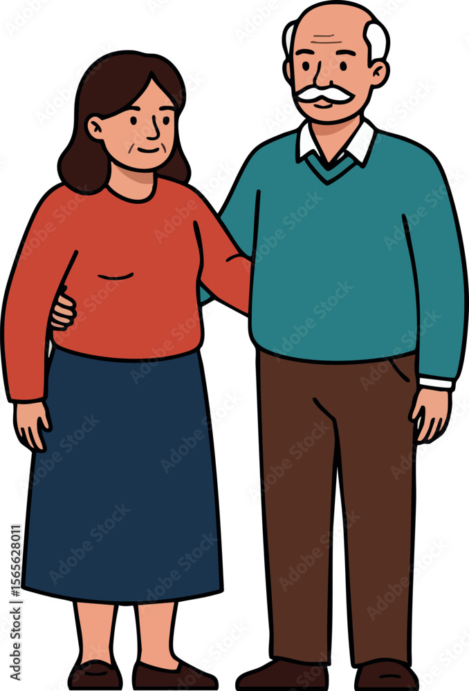 Obraz premium Elderly couple standing together in casual clothing vector illustration 