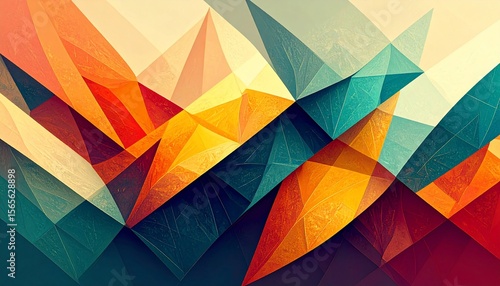 Abstract Geometric Polygonal Artwork: Vibrant Hues and Textured Triangles