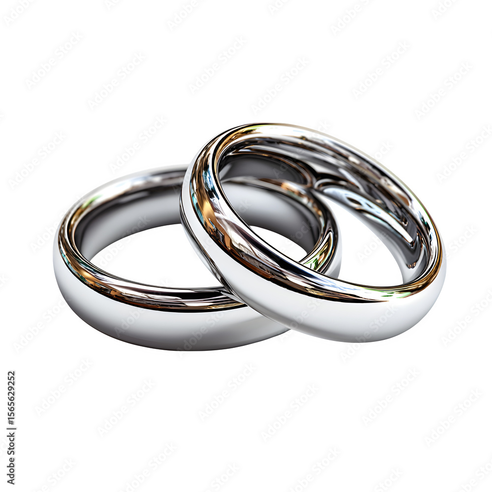 Two silver wedding rings interlocked symbolize marriage and commitment, transparent background Two silver wedding rings interlocked symbolize marriage and commitment, transparent background