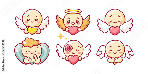 Angel emoji icons – cute heavenly symbols and characters vector set