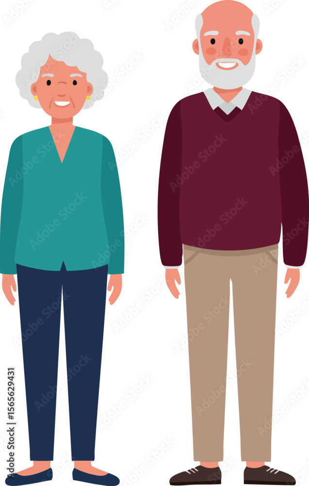 Fototapeta premium Elderly couple standing together in casual clothing vector illustration 