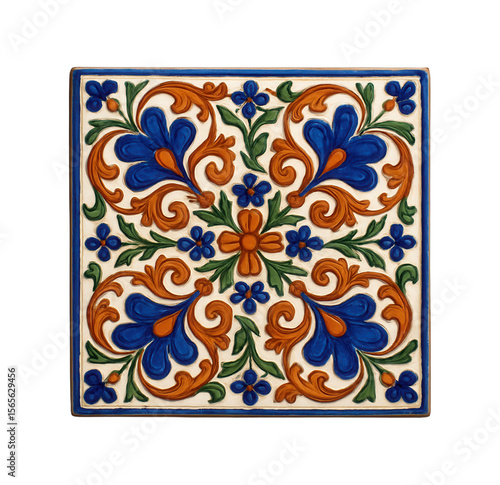 A hand-painted ceramic tile placemat, offering a unique and artistic touch to an eclectic dining room in a bohemian home.