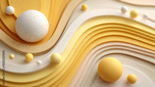 3D animated cream and yellow ripples, inspired by collagen, hyaluronic acid, and vitamins, for skincare visuals