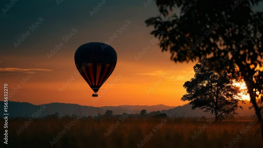 Hot air balloon at sunset with warm golden light and scenic background peaceful and romantic Hot air balloon at sunset with warm golden light and scenic background peaceful and romantic