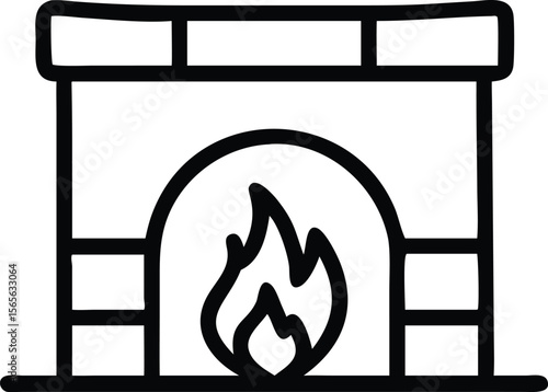 Fireplace with flames outline drawing, a simple illustration for winter holiday projects