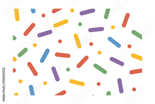 Colorful scattered sprinkles pattern on with red yellow green blue purple shapes