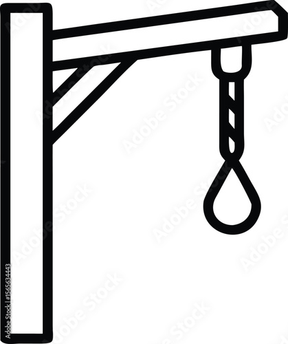 Gallows pole with rope noose in line art silhouette illustration design