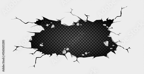 Cracked Wall Hole with Debris Vector on Transparent Background