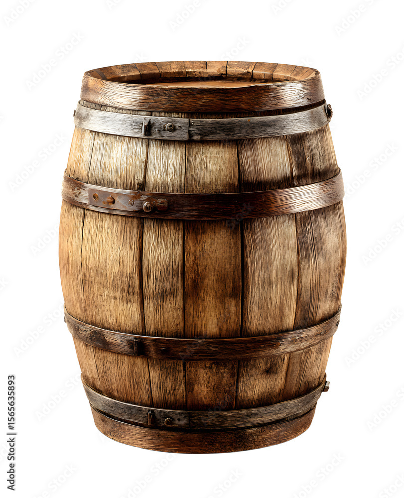 Obraz premium Wooden oak barrel isolated on white background