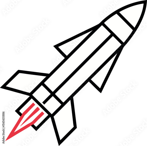 Black Missile Outline with Red Flame Tail for Military and Defense Icon Design