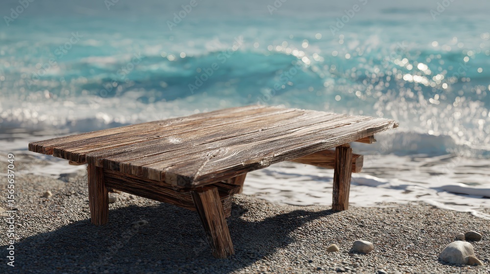 table wooden on sea beach table wooden on sea beach