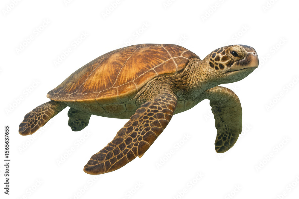 Fototapeta premium Majestic green sea turtle gracefully swimming in crystal-clear water, isolated on a transparent background