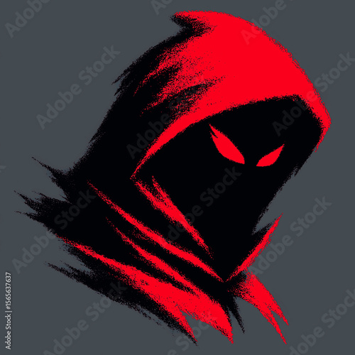 Red Hooded Figure – Mysterious Minimalist Vigilante Art
