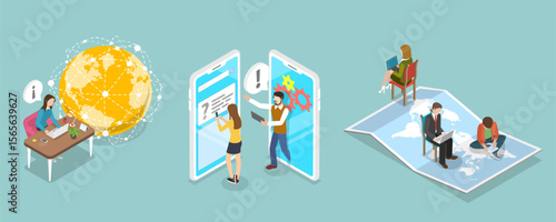 3D Isometric Flat Vector Illustration of Online Customer Support, Buyer Helpline Concepts