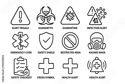 Various safety and health alert icons for emergency situations