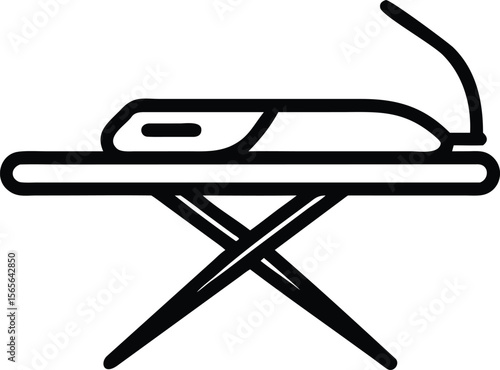 Ironing board with iron in flat line icon style illustration
