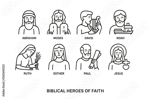 Illustrated biblical heroes: abraham, moses, david, noah, ruth, esther, paul, jesus
