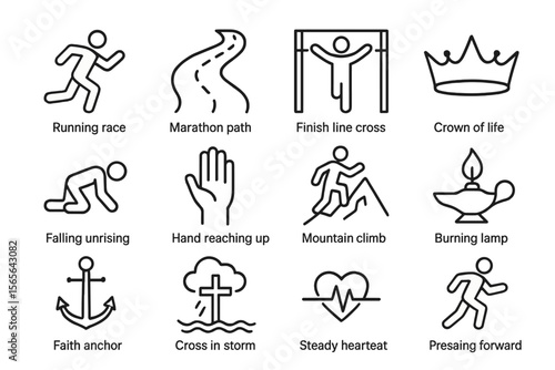 Inspirational symbols illustrating perseverance and achievement themes