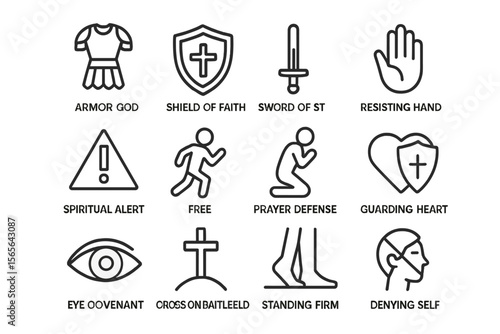 Spiritual symbols and icons depicting faith, protection, and inner strength