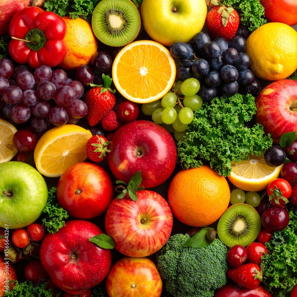 Vibrant Assortment of Fresh Fruits and Vegetables for Healthy Eating and Nutrition Vibrant Assortment of Fresh Fruits and Vegetables for Healthy Eating and Nutrition