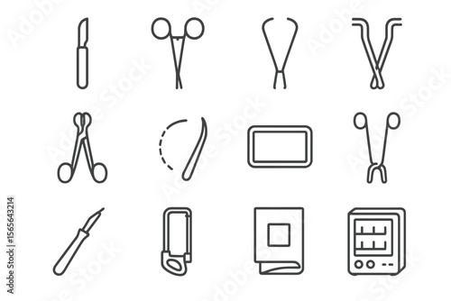 Medical tools and equipment icons on a dark gradient background