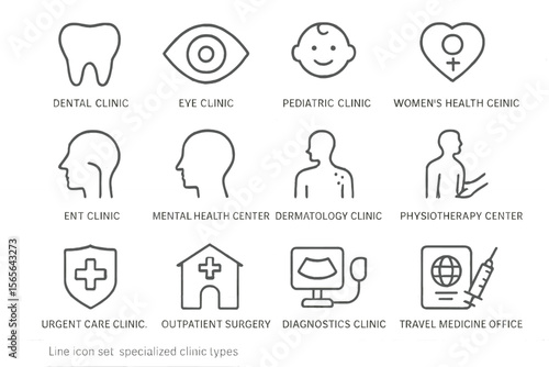 Icons representing various healthcare clinics and medical specialty services