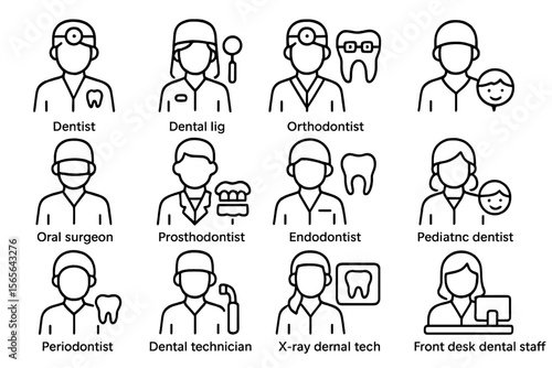 Dental professionals: dentists and specialists icon set