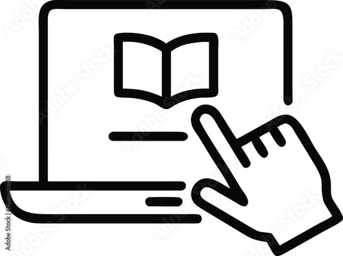 black laptop with book and hand clicking clip art preview