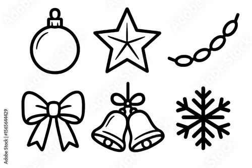 6 black and white bell and music icons. Cartoon vector for Christmas themes.
