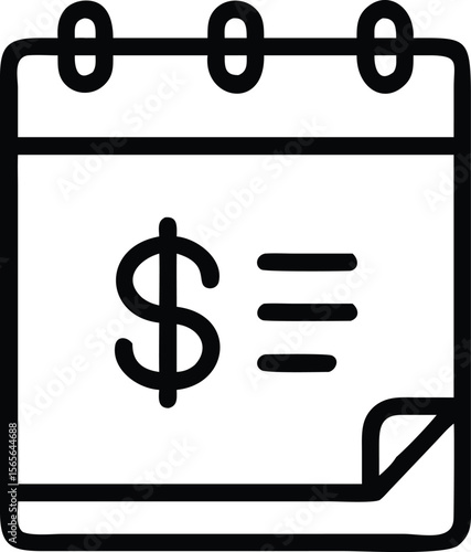 Line art calendar icon with dollar sign and task list illustration