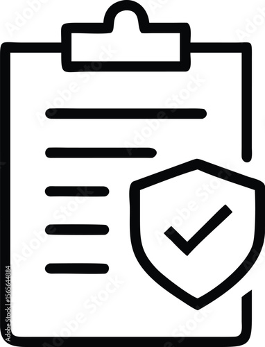 Line art clipboard with check mark shield for data security report