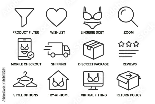 E-commerce icons for lingerie shopping experience on mobile apps
