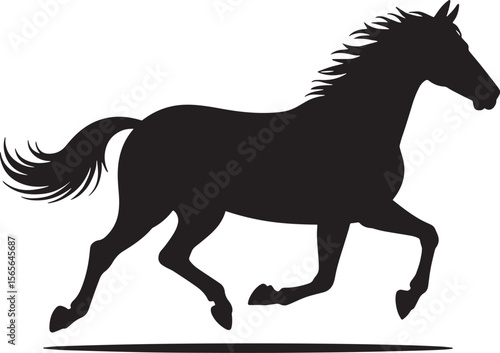 horse running black silhouette vector, Simple silhouette Design vector icon with white background. Wild animal silhouette