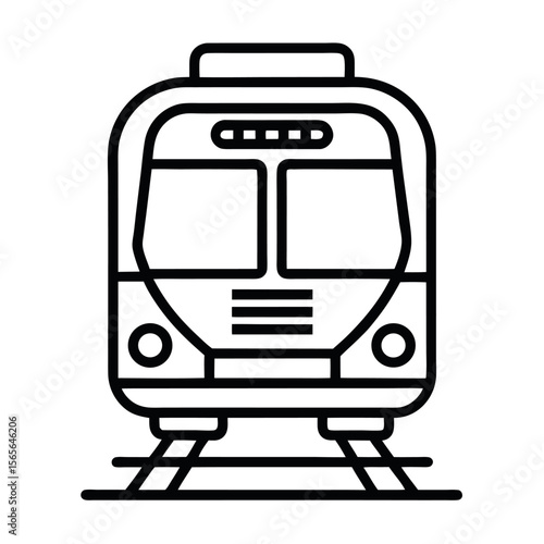 Minimal black line icon of a metro train. Perfect for transport graphics, subway maps, urban mobility designs, travel apps, city infrastructure visuals, and modern icon sets.