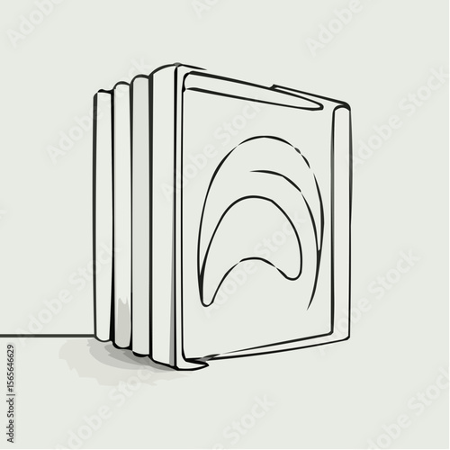 Line art illustration of stacked books on a neutral background  