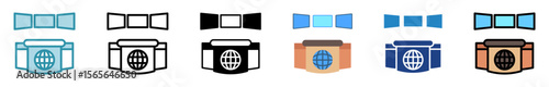 News Desk multi style, mini illustration icon set. outline, flat, glyph, line color. vector for UI, UX, app, web, digital or print. Related to journalist, broadcasting, news and media 