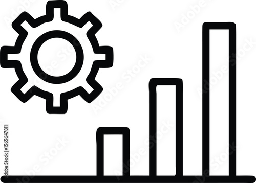 Line art of gear icon and ascending bar graph performance symbol