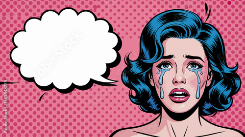Crying Woman With Blue Hair And Speech Bubble vector
