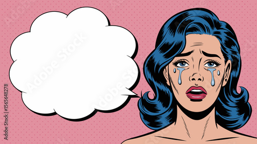 Distressed woman crying tears pop art style vector