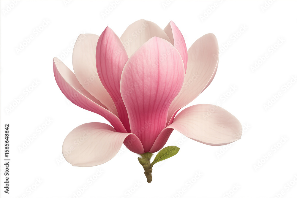 Fototapeta premium Blooming pink magnolia flower, isolated against a transparent background, capturing the essence of spring and adding elegance to designs
