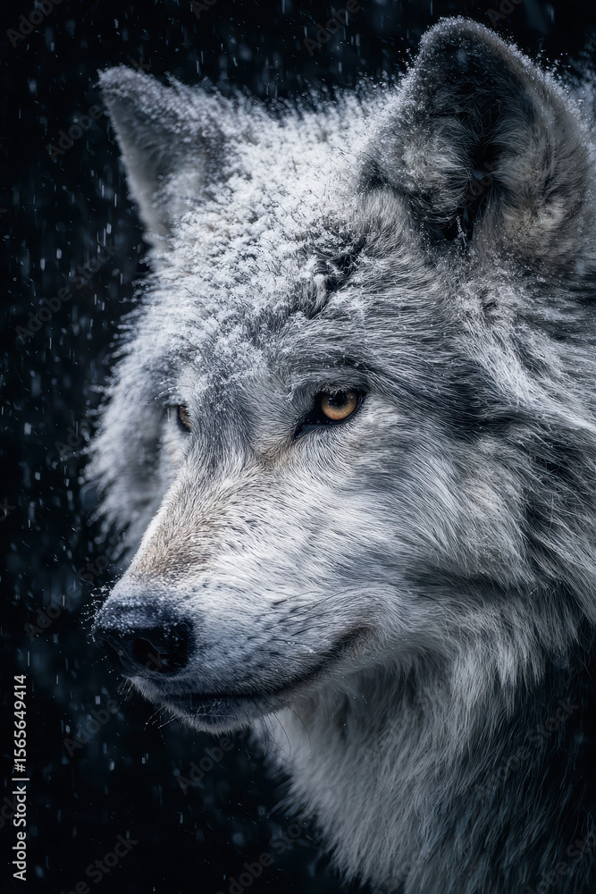 Obraz premium Wolf in Snowstorm: Dramatic Lighting