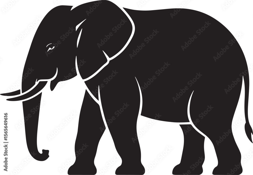 Fototapeta premium elephant black silhouette vector, Simple silhouette Design vector icon with white background. Wild animal silhouette