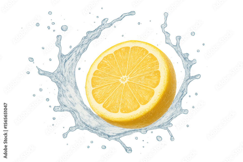 Vibrant lemon slice splashing through clear water, representing refreshing hydration and energetic wellness Vibrant lemon slice splashing through clear water, representing refreshing hydration and energetic wellness