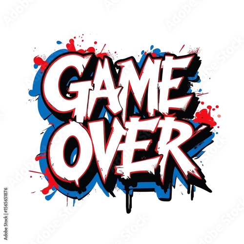 Retro arcade style illustration of the phrase game over with graffiti style and vibrant colors design element on transparent background