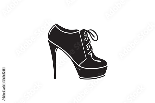 Stylish High Heel Boot Silhouette for Fashion Design.A bold, simple silhouette of a high-heeled boot with a platform sole and laces.